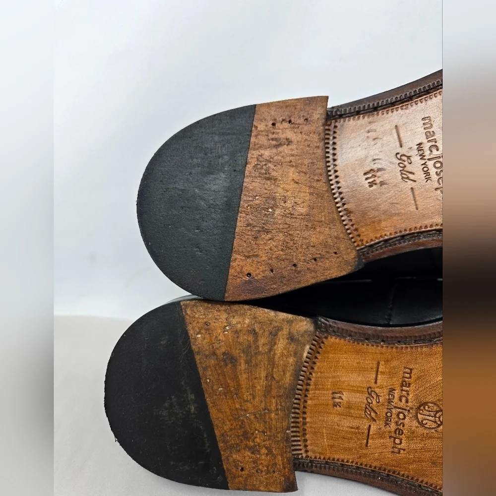 Marc Joseph Gold Mens 11.5 Penny Loafers Black Leather Slip On Office Career